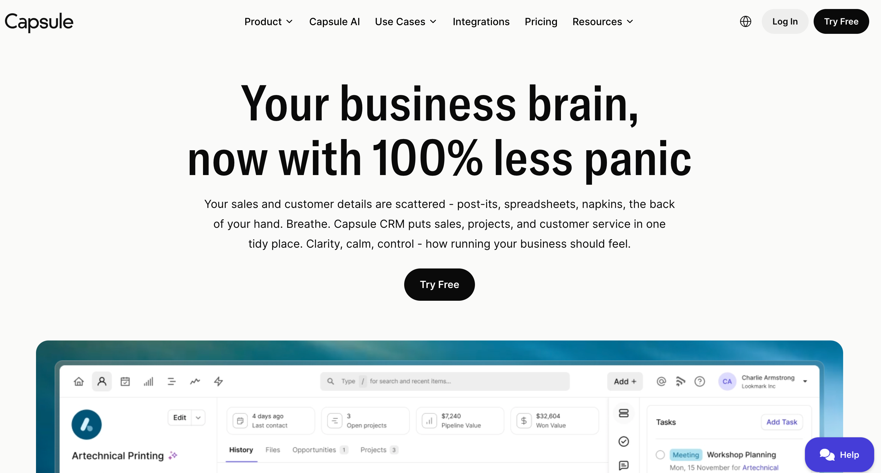 Capsule CRM's landing page